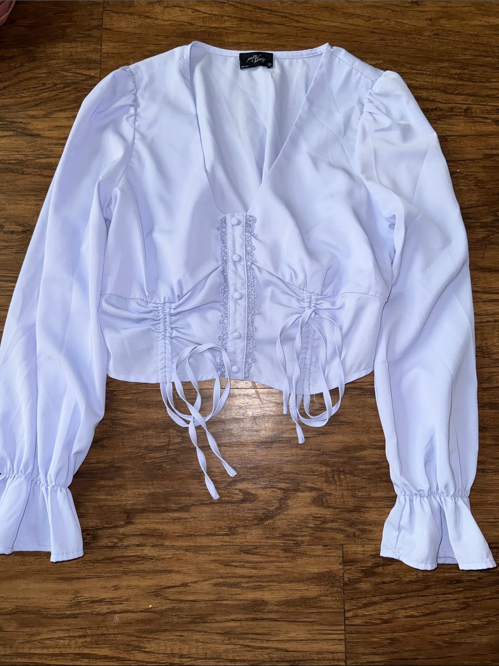 White Lace-Trim Tie Front Blouse